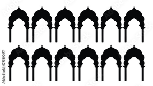 Elegant mosque arches create a stunning cultural pattern, perfect for Ramadan designs and Islamic art projects, adding a touch of spiritual grace to any design