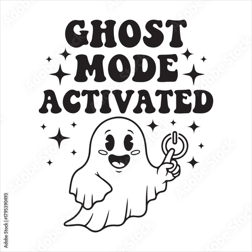 Funny ghost activated ghost mode with power button symbol Vector, illustration