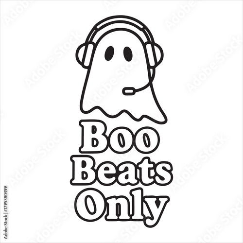 Ghost dj wearing headphones and headset with text boo beats only Vector, illustration