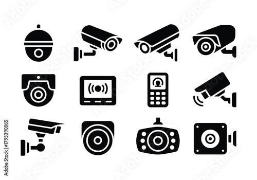 Security camera icons set
