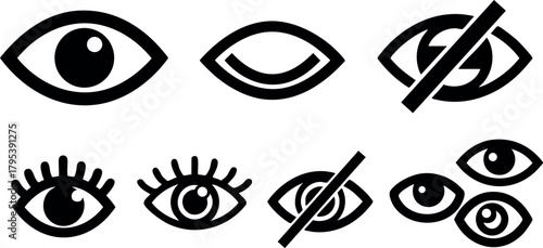 Eye icon set with visible and hidden symbols for user interface and design elements vector illustration