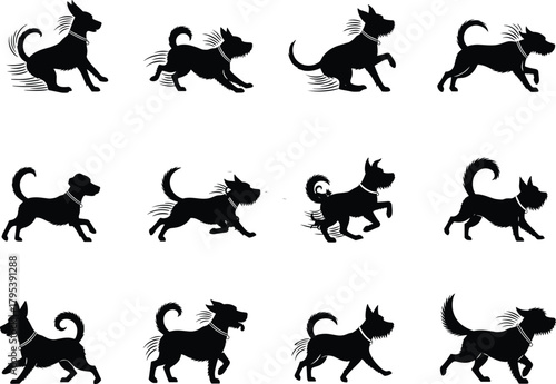 dog, silhouette, running, motion, sequence, animation, pet, animal, speed, movement, frame, dynamic, black, outline, fast, canine, action, walk, sprint, loop