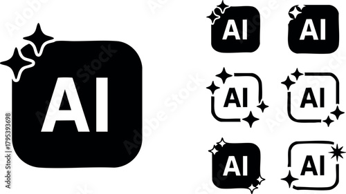 AI technology icon set with sparkling effects modern design for digital applications and user interfaces