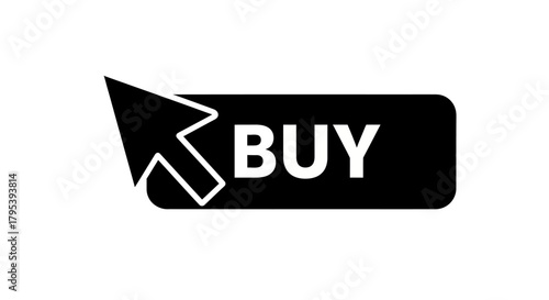 Online shopping and purchasing concept with a cursor clicking on a buy button, representing e-commerce and retail transactions