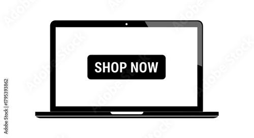 Laptop screen displaying a 'Shop Now' button, symbolizing online shopping and e-commerce opportunities
