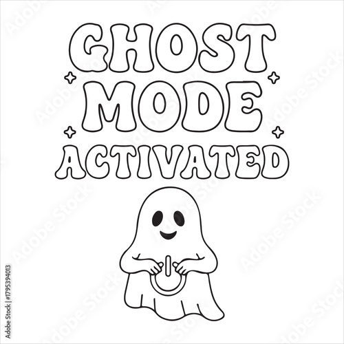 Ghost mode activated cute ghost holding power button illustration Vector, illustration
