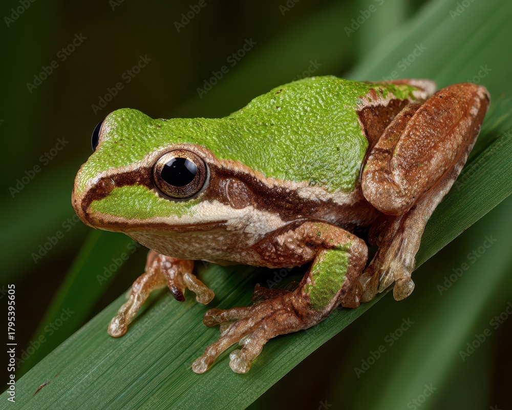 Fototapeta premium Color-Changing Pacific Tree Frog in Nature: Green and Brown Adaptations in Monterey's Wildlife