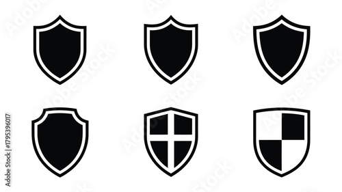 Collection of diverse shield icons offering strong visual representation of security, protection, and safety for modern branding and design