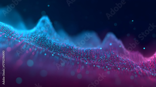 Digital Particle Terrain With Soft Glow and Colorful Mist