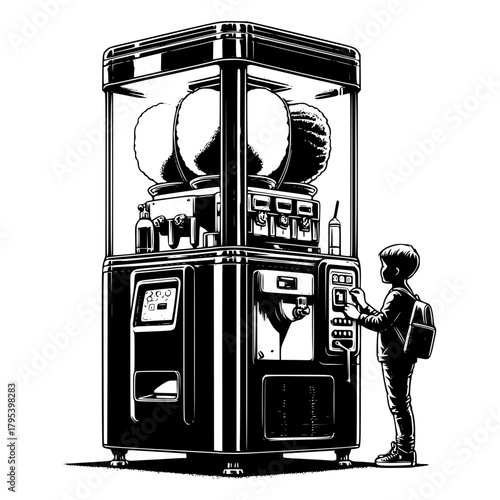 Cotton candy vending machine and a child placing order vector image illustration