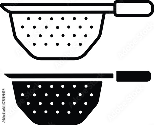 Kitchen Strainer Sieve Colander With Handle For Draining Pasta Vector Silhouette and Pictogram..eps