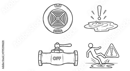 Water safety symbols including valve, warning, and hazard signs  Age-Tech & Smart Home for Seniors