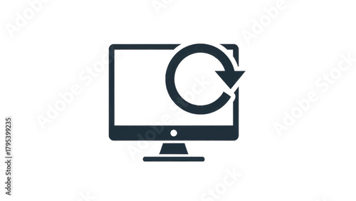 Vector illustration of computer monitor with refresh symbol icon on a transparent background