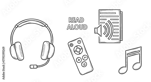 Headphones, audio device, remote control and music notes illustration  Age-Tech & Smart Home for Seniors