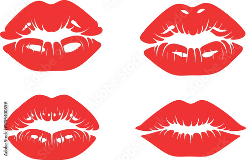 Red lips kiss marks set with different shapes and styles vector illustration for design and decoration