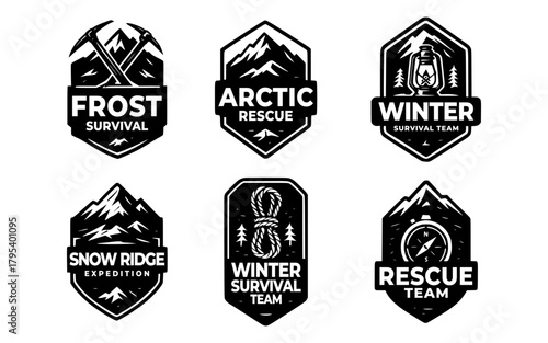 Winter Survival Badge Set – Rescue, Expedition, Mountain Logos