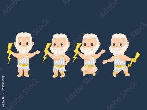 greek gods mythical zeus thunder olympus cartoon flat religion king legend ancient age character art