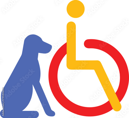 Assistance dog and wheelchair symbol for accessibility and inclusivity in society illustrating animal care and support