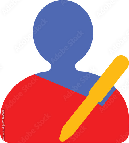 Colorful writing user icon design element with yellow pen and blue head graphic resource