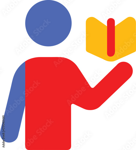 Person icon holding a book showing knowledge information and the importance of reading