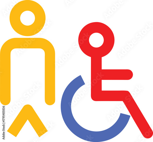 Accessibility Symbol Depicting Man Walking and a Wheelchair Icon in Bright Colors on White Background