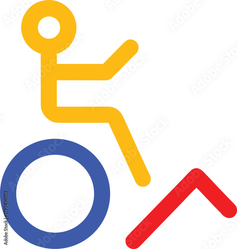 Accessibility Symbol with Person Using Wheelchair and Accessible Route in Vibrant Colors on White Background