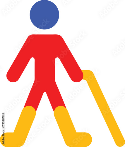 Accessible design icon of person with walking cane navigation assistance colorful and simple vector
