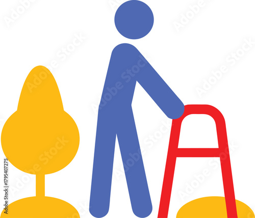 Senior man using walker in a park representing mobility assistance and elderly care concept