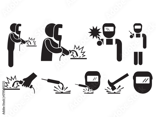 Welder Safety Pictogram Icon Set
