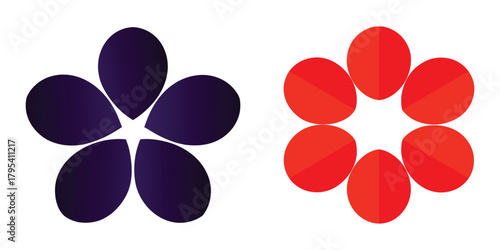 Abstract floral design featuring purple and red stylized flower shapes