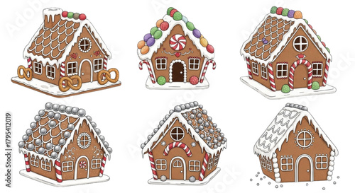 Cute Gingerbread House Watercolor Illustration Set – Christmas Sweets