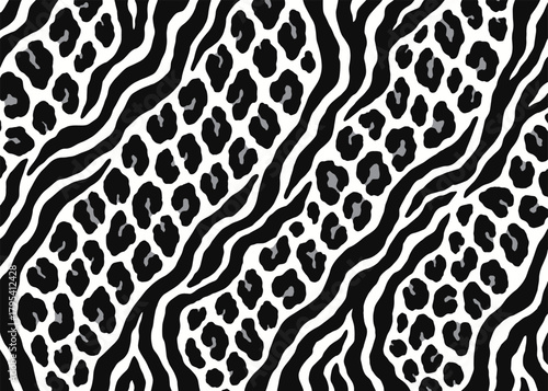 Abstract hybrid animal skin pattern design. Animal print vector illustration background. Wildlife fur skin design illustration for web, home decor, fashion, surface, graphic design