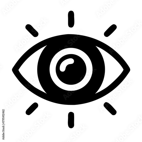 Black eye icon with radiating lines, vector