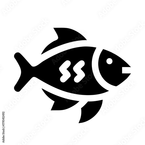 Black silhouette of a fish with simple details, vector