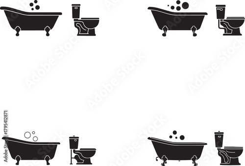 Bathtub and toilet icons bathroom silhouette