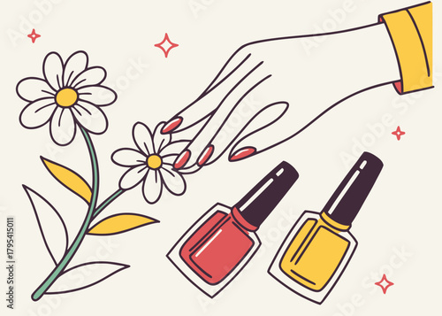 Hand with Flower Nail Salon Vector Illustration
