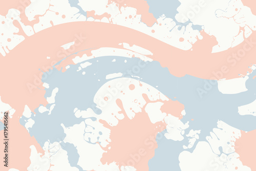 Abstract paint splatters and wavy lines in orange blue and beige vector illustration