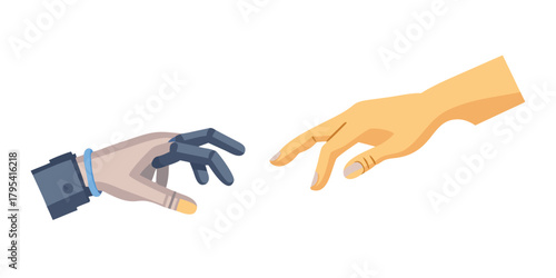 Robot and human hands about to touch, a modern Creation of Adam concept. Isolated on transparent background .vector icon