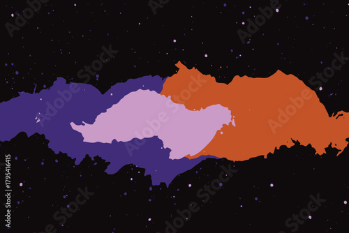 Abstract Nebula with Splashes of Purple Pink and Orange on Black Background Keywords: abstract, nebula, splashes