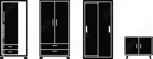 Almirah Icon Set – Wardrobe, Closet, Storage Furniture Symbols Wardrobe & Almirah Icons – Furniture, Home Storage Vector Set