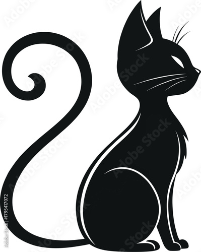 Black cat sitting silhouette domestic feline animal