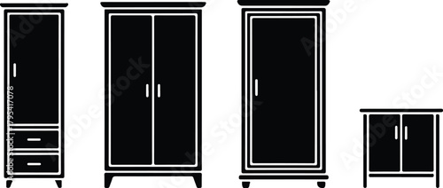 Almirah Icon Set – Wardrobe, Closet, Storage Furniture Symbols Wardrobe & Almirah Icons – Furniture, Home Storage Vector Set
