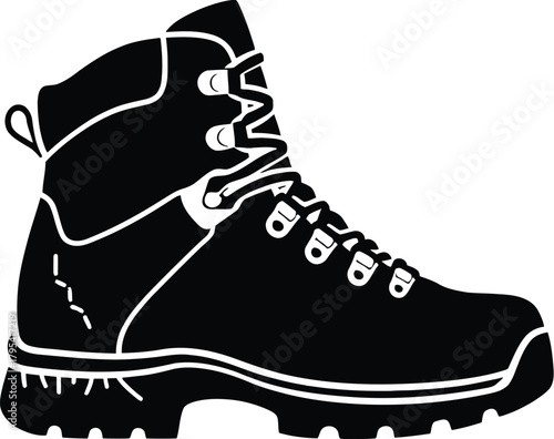 Black hiking boot illustration for outdoor adventures