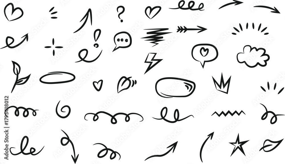 Naklejka premium Line Arrow, heart, star, simple lineart bundle set collection.
