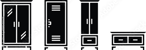 Almirah Icon Set – Wardrobe, Closet, Storage Furniture Symbols Wardrobe & Almirah Icons – Furniture, Home Storage Vector Set