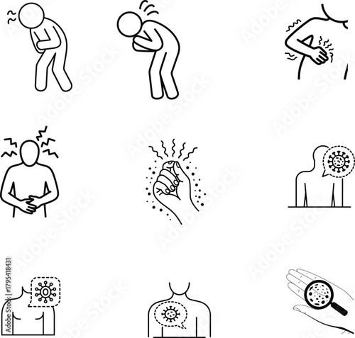 Human figure with stomach irritation and pain showing symptoms of allergy or infection from virus for healthcare use vector