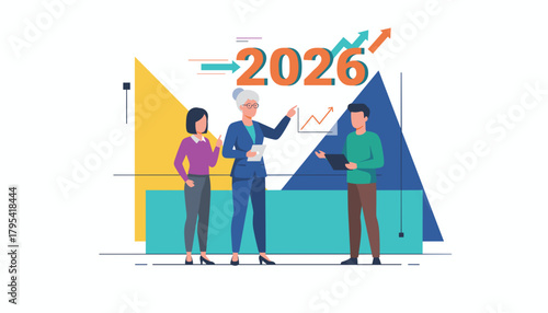 Professionals planning 2026 growth Team analyzing financial charts and future business strategy