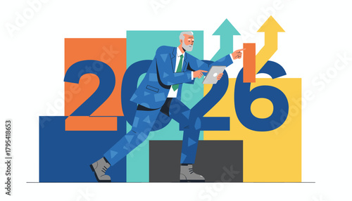 Senior executive planning business strategy for 2026 aiming for growth and success