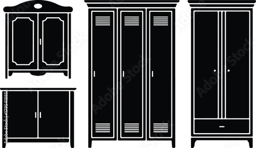 Almirah Icon Set – Wardrobe, Closet, Storage Furniture Symbols Wardrobe & Almirah Icons – Furniture, Home Storage Vector Set