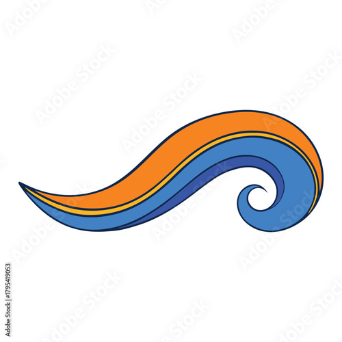 A flowing blend of blue and orange waves curves gracefully across the scene, creating a vibrant, energetic rhythm that captures movement, contrast, and modern abstract style.”